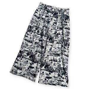 Eliane Rose Wide Leg Palazzo Pants Black White Scenic Print Elastic Waist Medium
